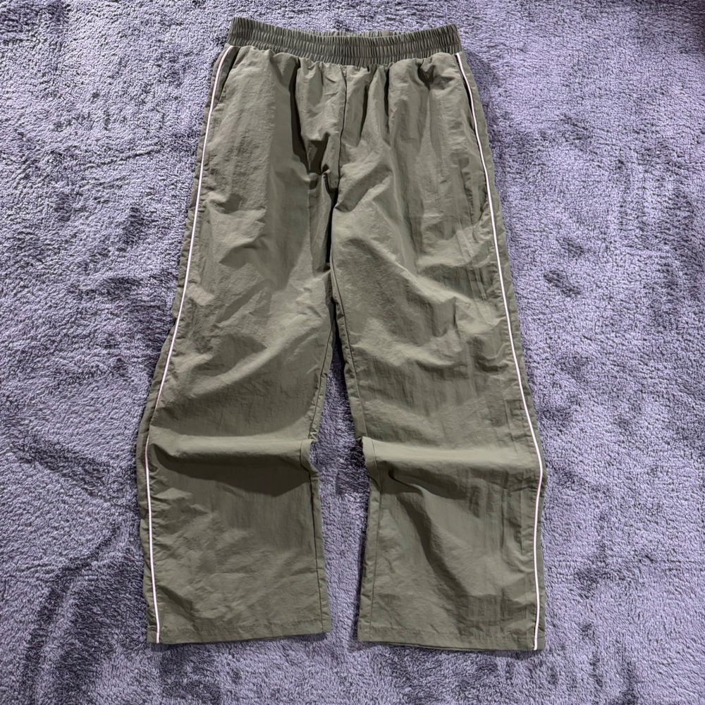 Musera Women Olive Green Wide Leg Track Pants Nylon‎ Windbreaker XL C1NJ506G4T
